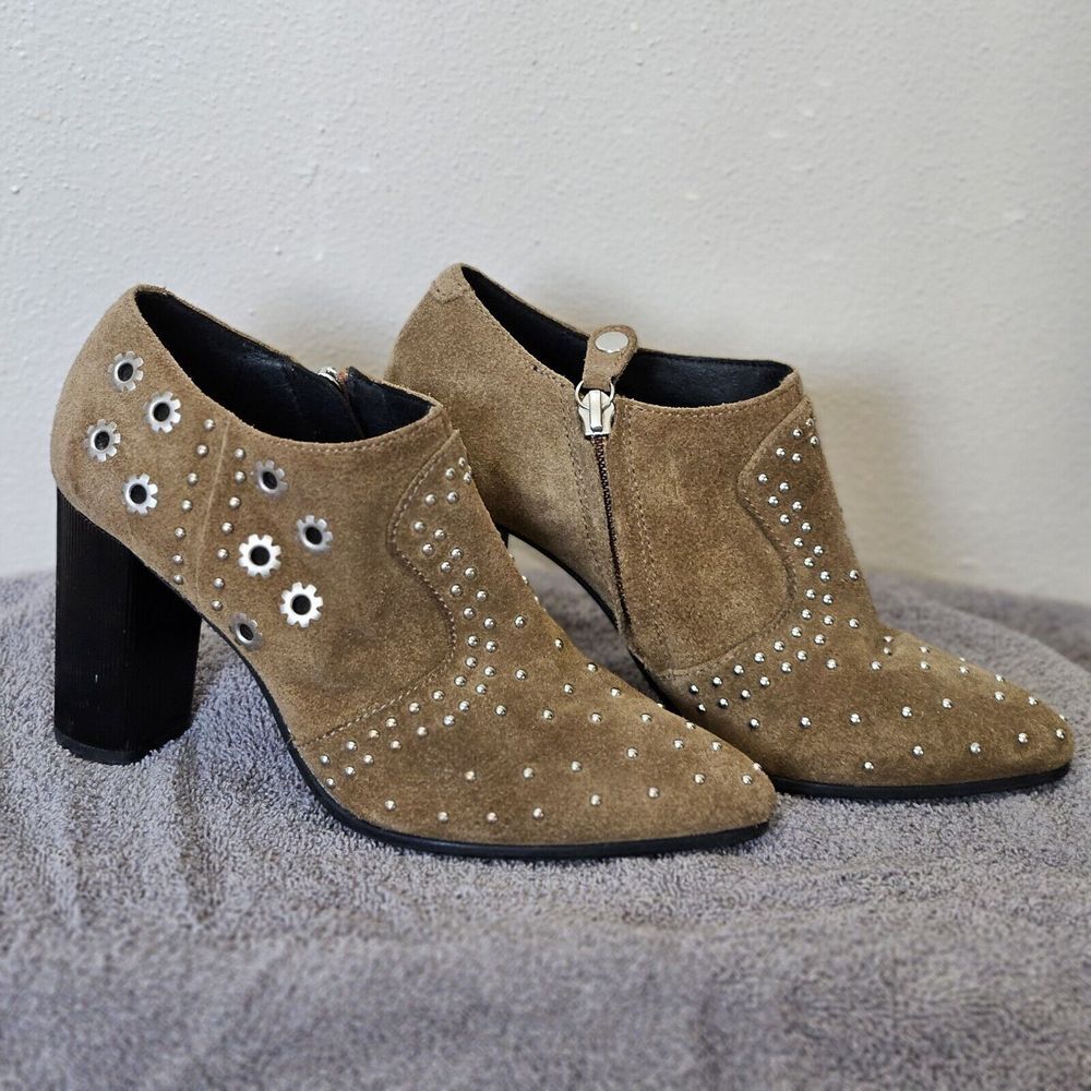 GEOX RESPIRA Suede Ankle Boots EU 36 Peython‎ Tan Heel Bootie Studded Block Heel